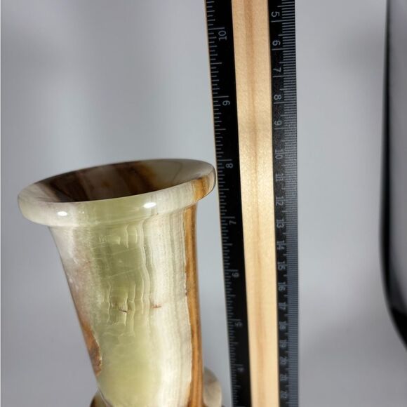 Marbled Onyx Stone Vintage Green Tan Caramel Orange Brown Vase Solid - Picture 5 of 5